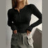 'Elara' Ribbed Half Button Long Sleeve Shirt - Celes Fashion